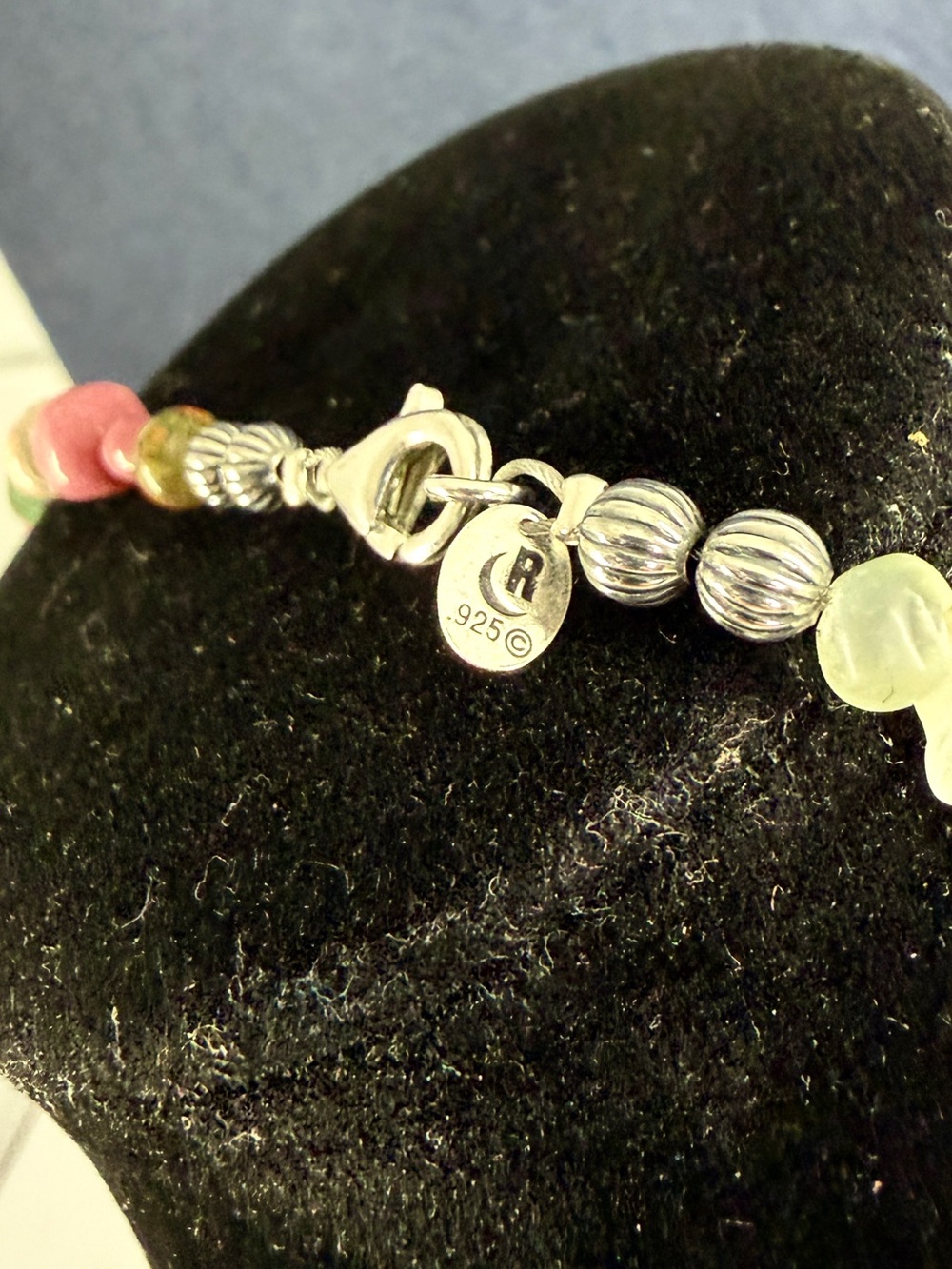 CAROLYN POLLACK Sterling Silver Pink Green Rhodonite Jasper Unakite Necklace - Picture 7 of 9